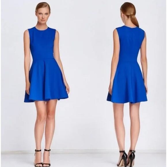 DIANE VON FURSTENBERG Women's 10 Blue Jeannie Sleeveless Fit Flare Pleated Dress - Picture 2 of 12